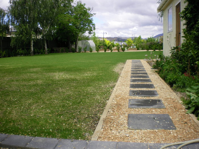 pavers on dolomite/hydro mulched lawn