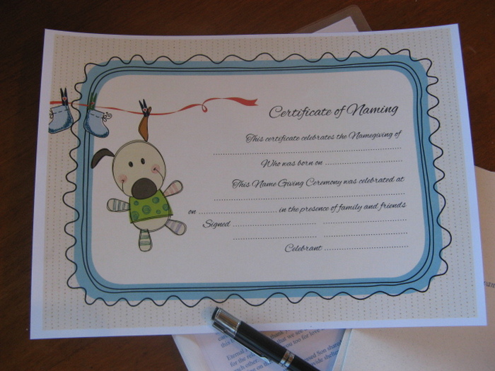 Baby Naming Ceremony Certificate Style 2