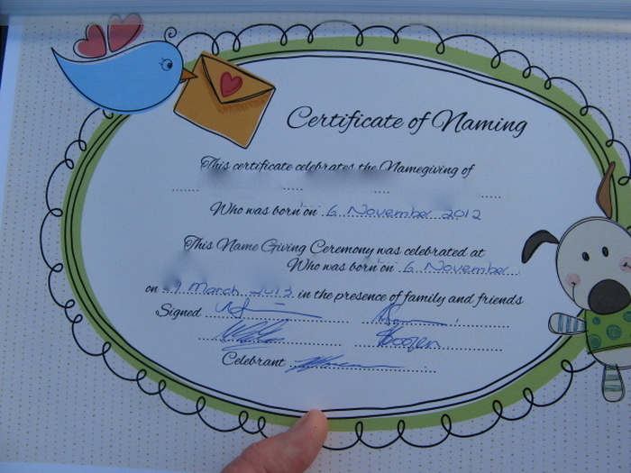 Baby Naming Ceremony Certificate Style 1