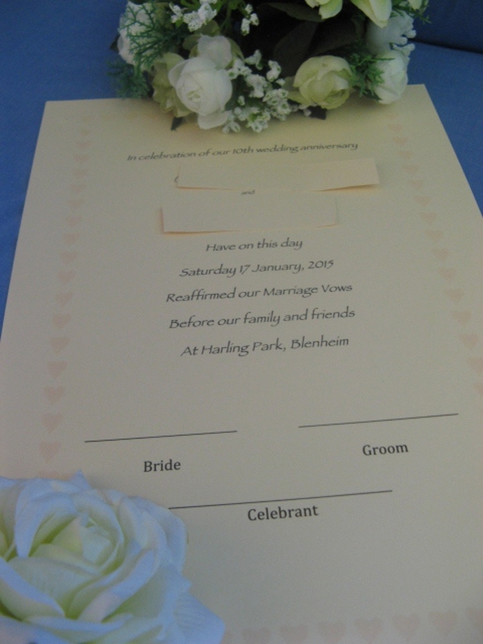 Vow Renewal Ceremony Certificate
